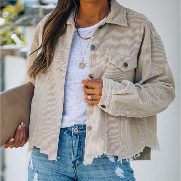 Nice Women’s Corduroy Collared Long Sleeve 2XL Snap Button Jacket w/Frayed Hem - Picture 1 of 8